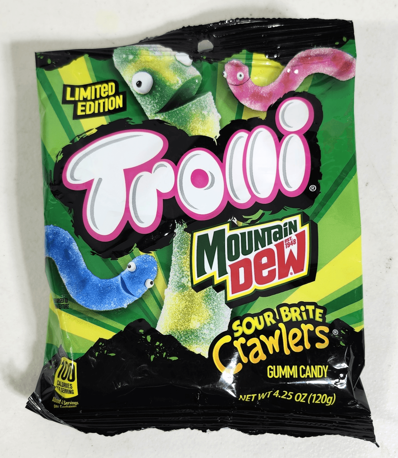 Trolli Mountain Dew Sour Brite Crawlers Gummy Worm Candy 4.25 oz Mtn Dew