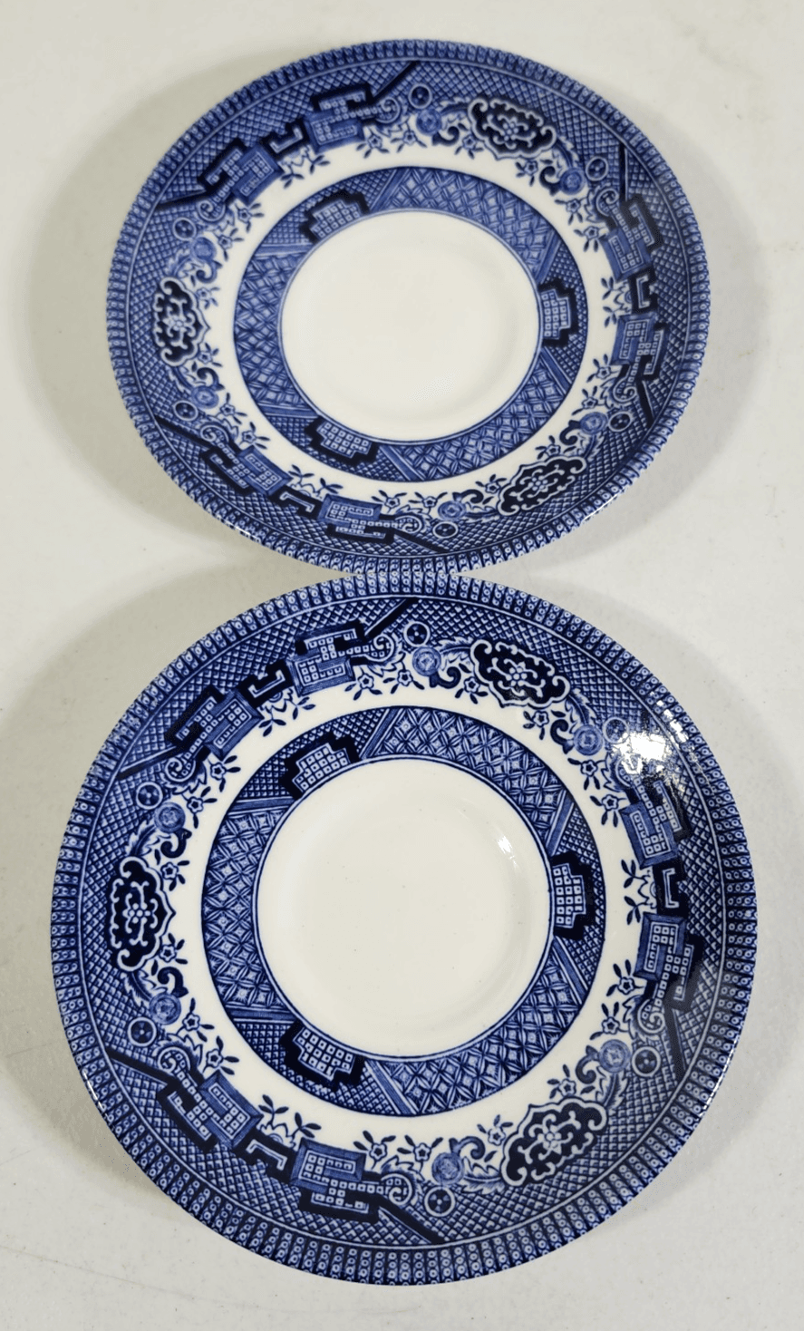 2 Churchill Staffordshire England Blue Willow Saucer Plates 5.25"