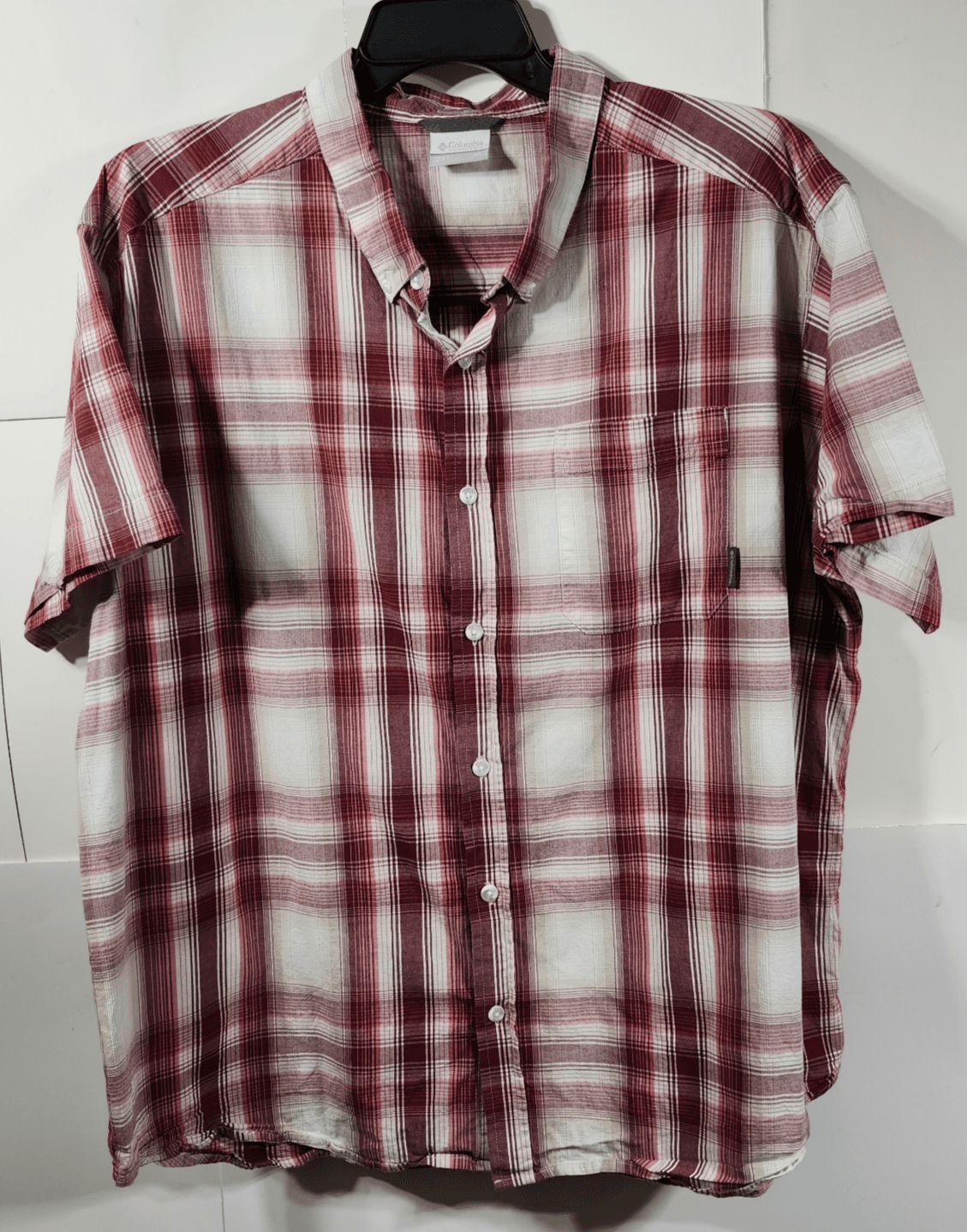 Columbia Shirt Mens XXL Short Sleeve Button Up Hiking Outdoor Red White