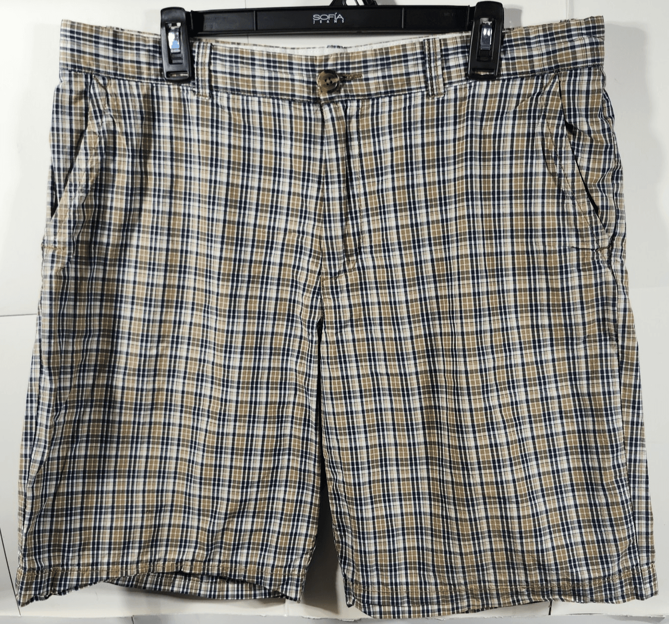 Tommy Hilfiger Shorts Men's 36 Beige Blue Plaid Chino Golf