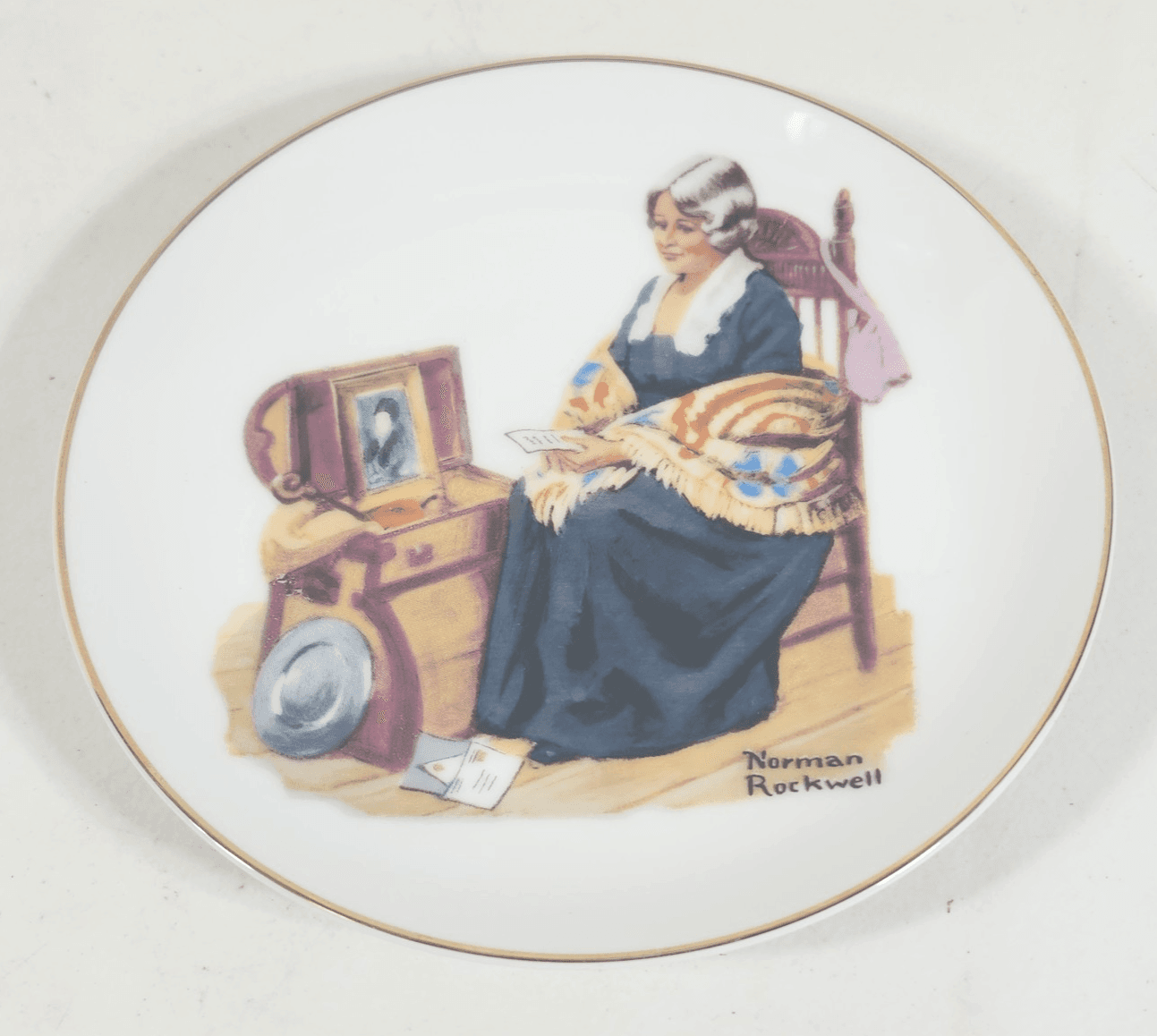 Vintage Norman Rockwell Plate 6.5" Old Woman in Chair 1984 Home Decor