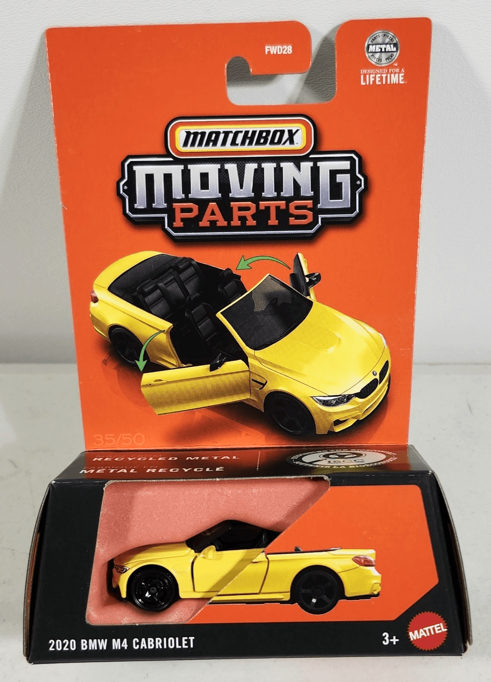 Matchbox 2020 BMW M4 Cabriolet Moving Parts Yellow Car 1/64 Toy Vehicle NEW