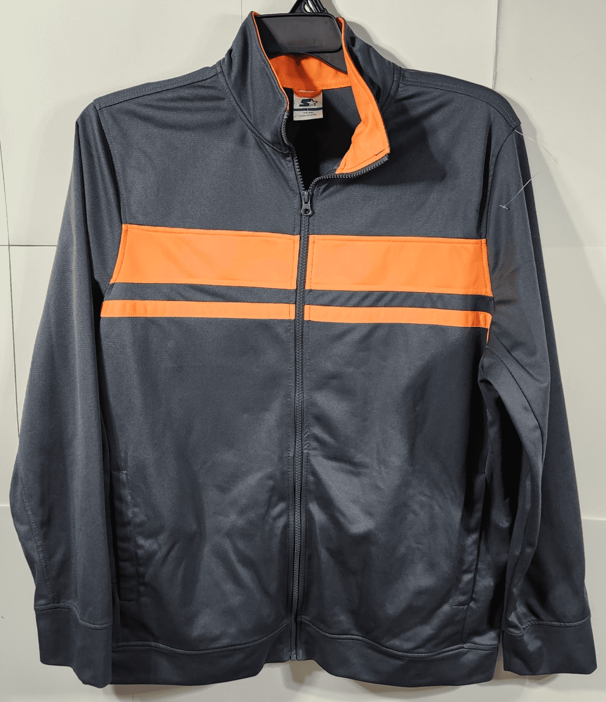 Starter Jacket Mens Size Large 42-44 Full Zip Gray Orange Long Sleeve W/Pockets