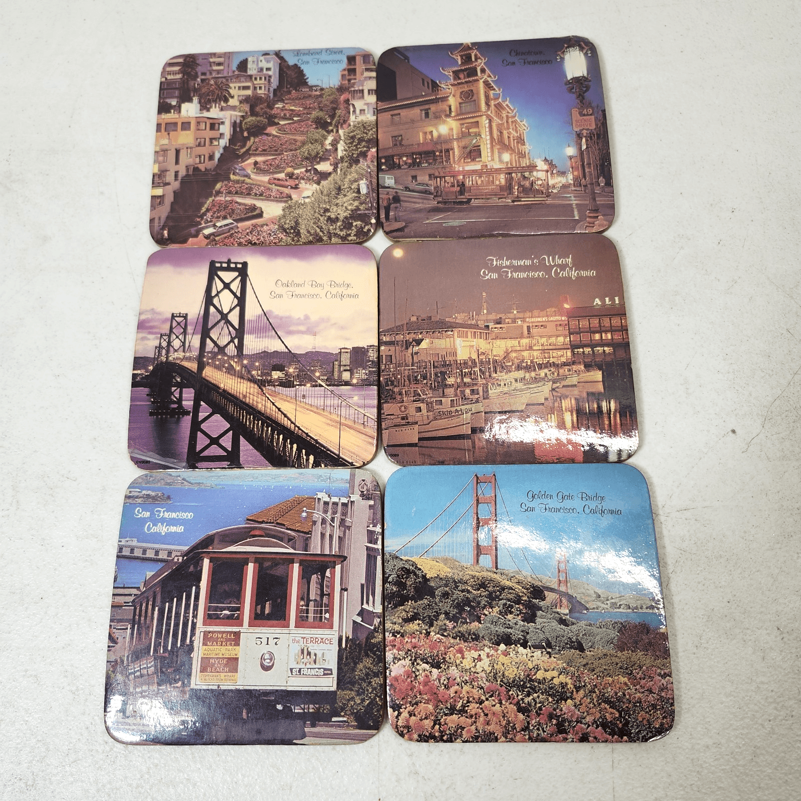 San Francisco Coasters Set of 6 Cork Backed Home Bar Decor