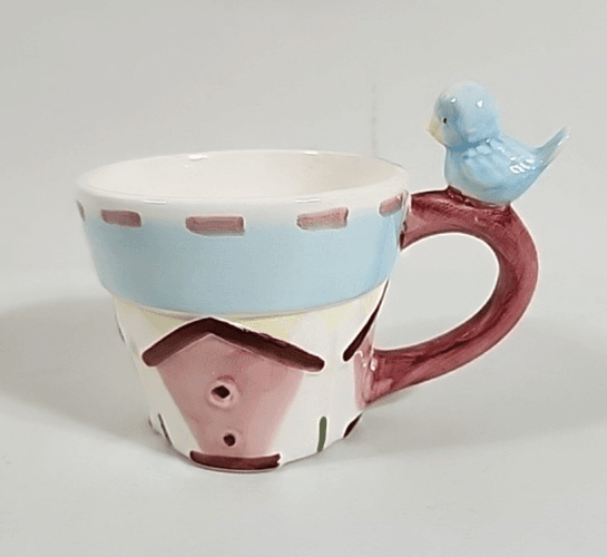 Hermitage Pottery Birdhouse Tea Cup Ceramic Dolo Blue Bird
