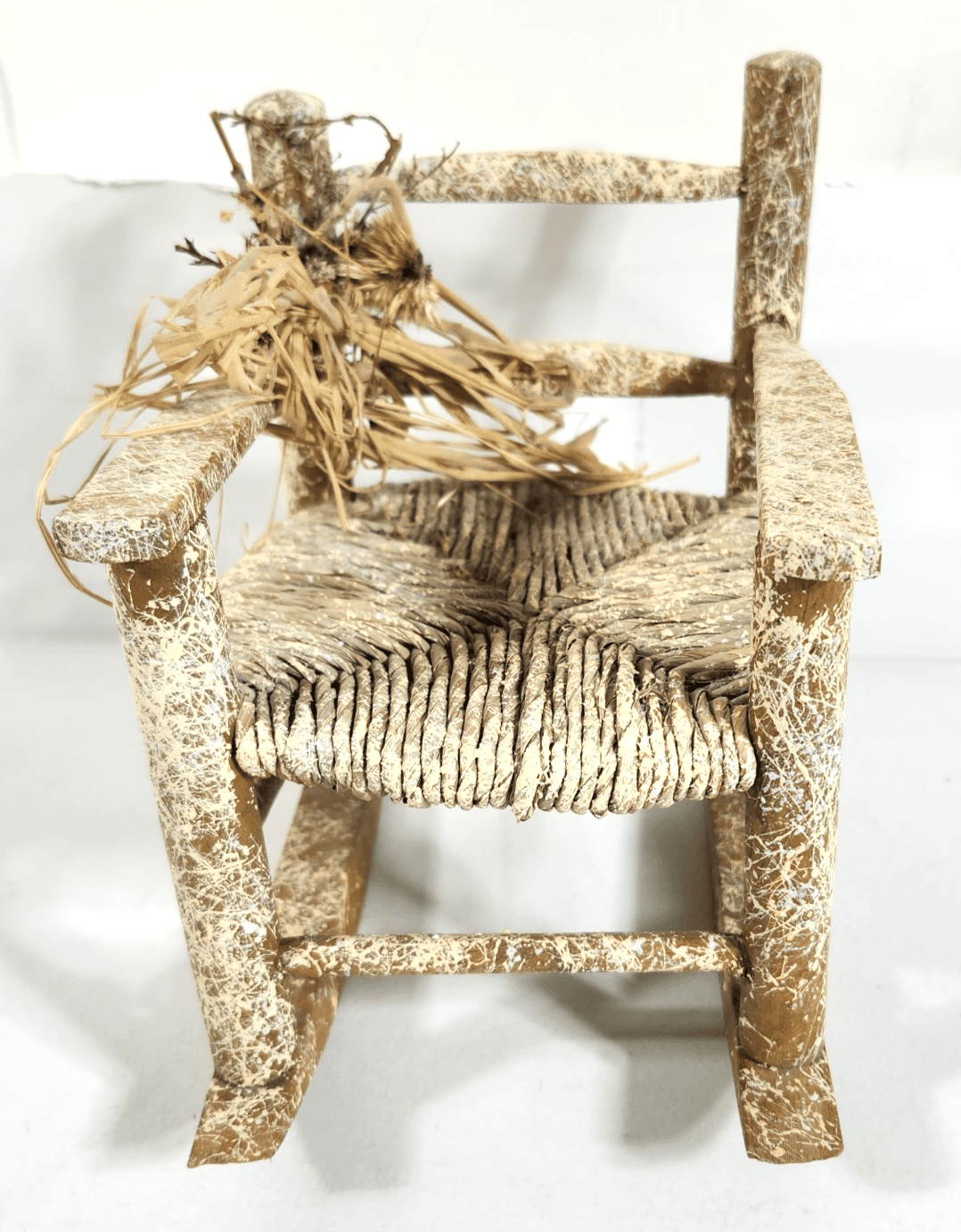 Handmade Rustic Miniature Doll Wooden Chair with Woven Seat Vintage