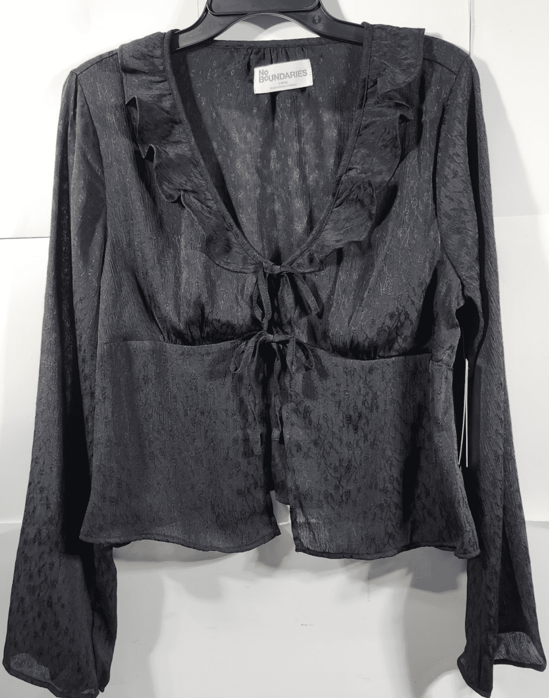 Womens Babydoll Top Size L Cottage Fairycore Glam Black No Boundaries NEW