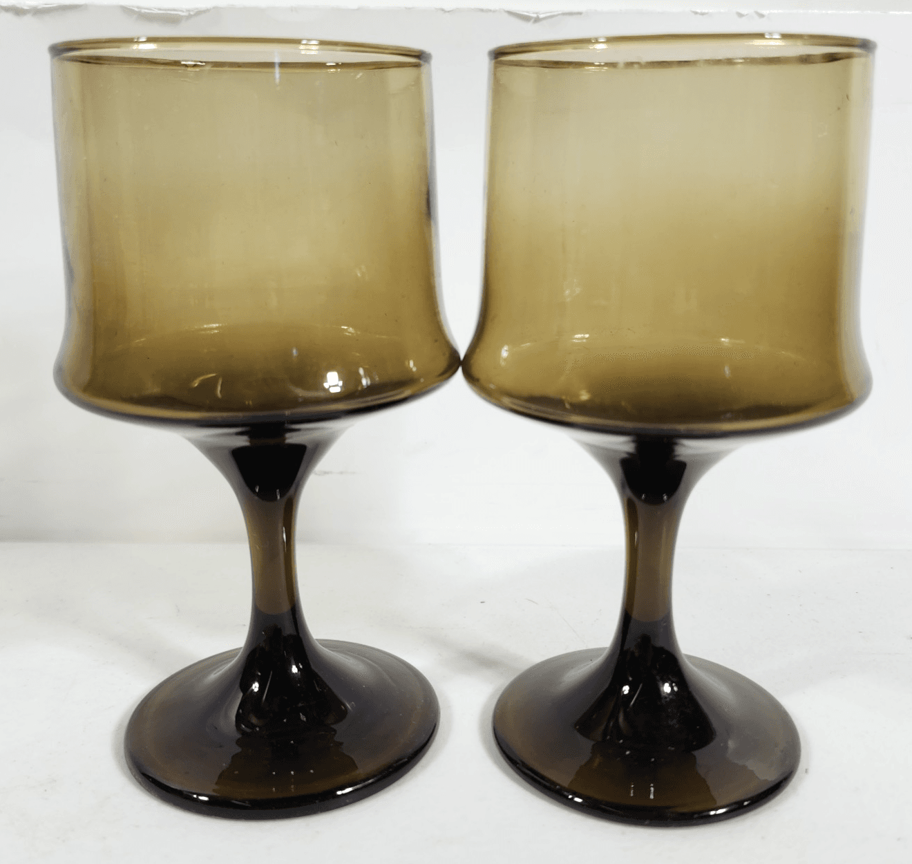 Vintage Libbey Tawny Accent Smokey Brown Wine/Water Glass Goblets Lot of 2