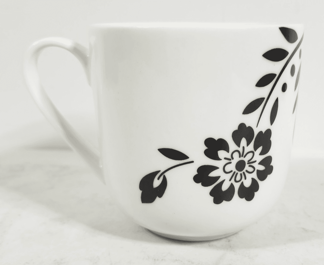 Martha Stewart Black Floral Design On White Cup Mug Coffee NEW