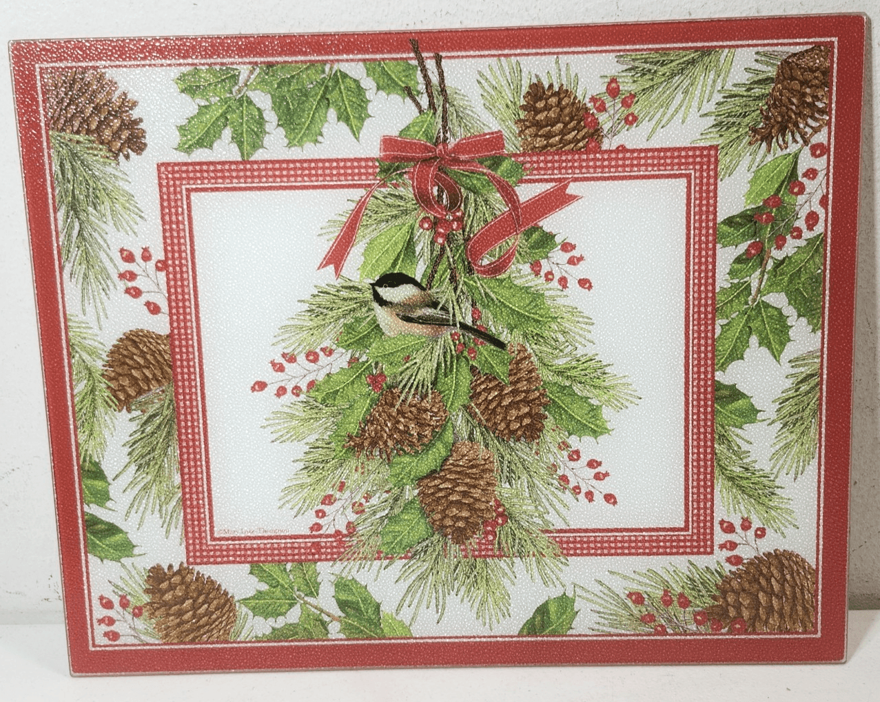 Textured Glass Hotplate Holiday Home Decor Pinecones & Bird Mary Lake Thompson