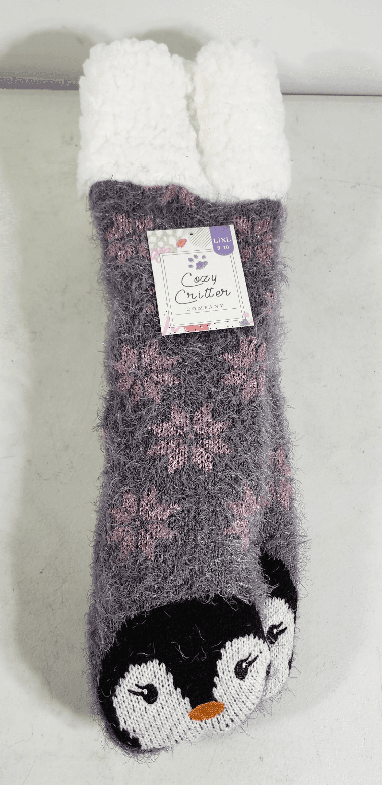 Women's Cozy Critter Socks Pink Snowflakes Size 8-11 Grip Bottom NEW