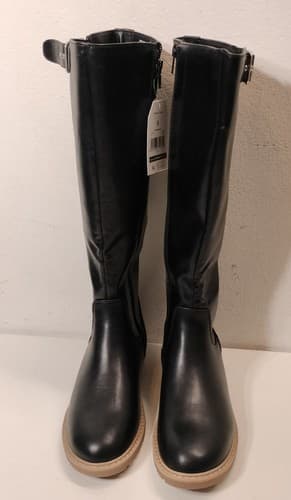Time and Tru Boots Womens 6 Tall Riding Black Faux Leather Buckle Cuban Heels