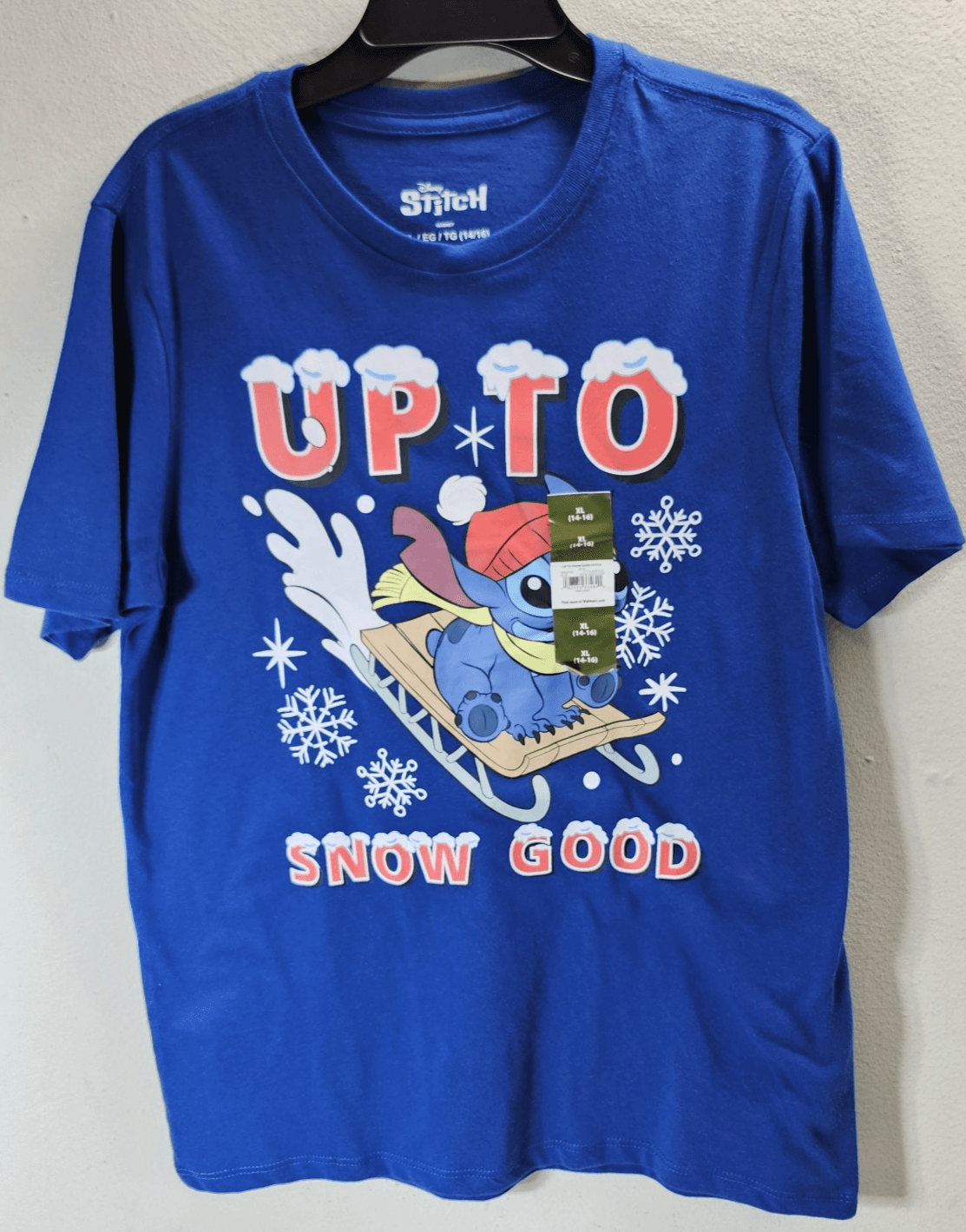 Disney Lilo & Stitch "Up To Snow Good" Graphic T-shirt Boys Size XL NEW