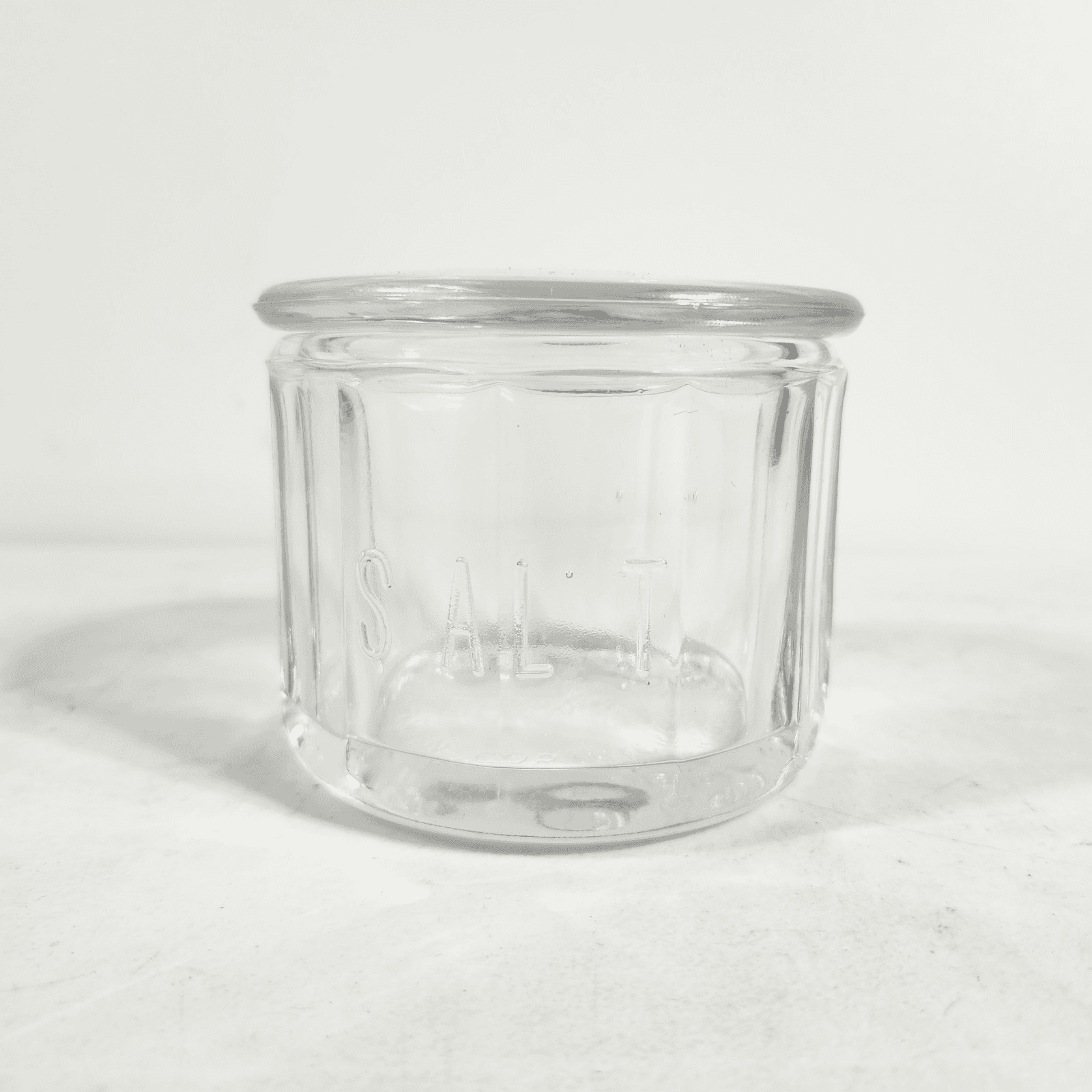 Vtg Anchor Hocking Fire King Salt Box Glass Jar Canister With Lid 2.75" Tall