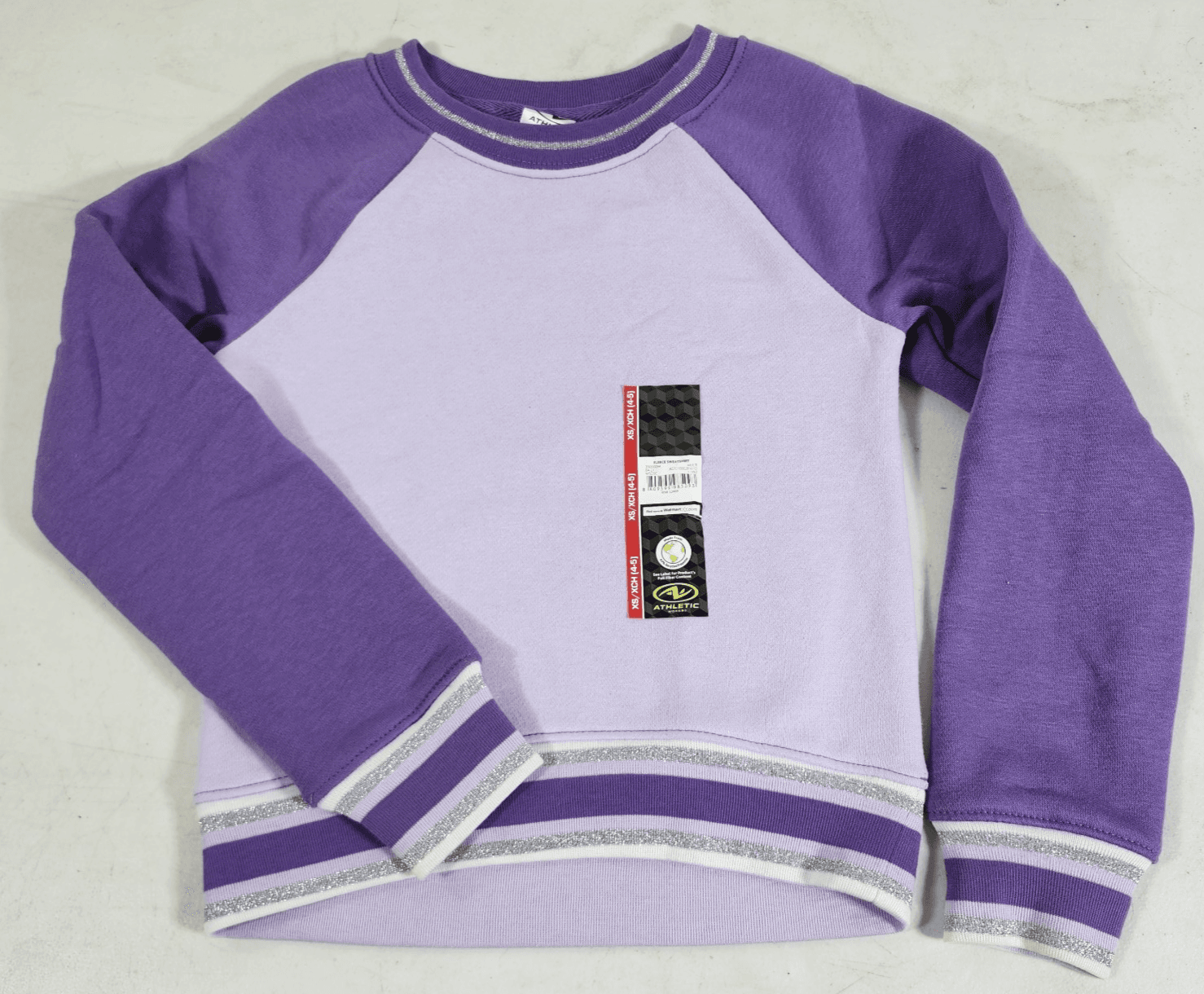 Athletic Works Girls Fleece Sweatshirt Size XS 4-5 Purple Shirt Top NEW