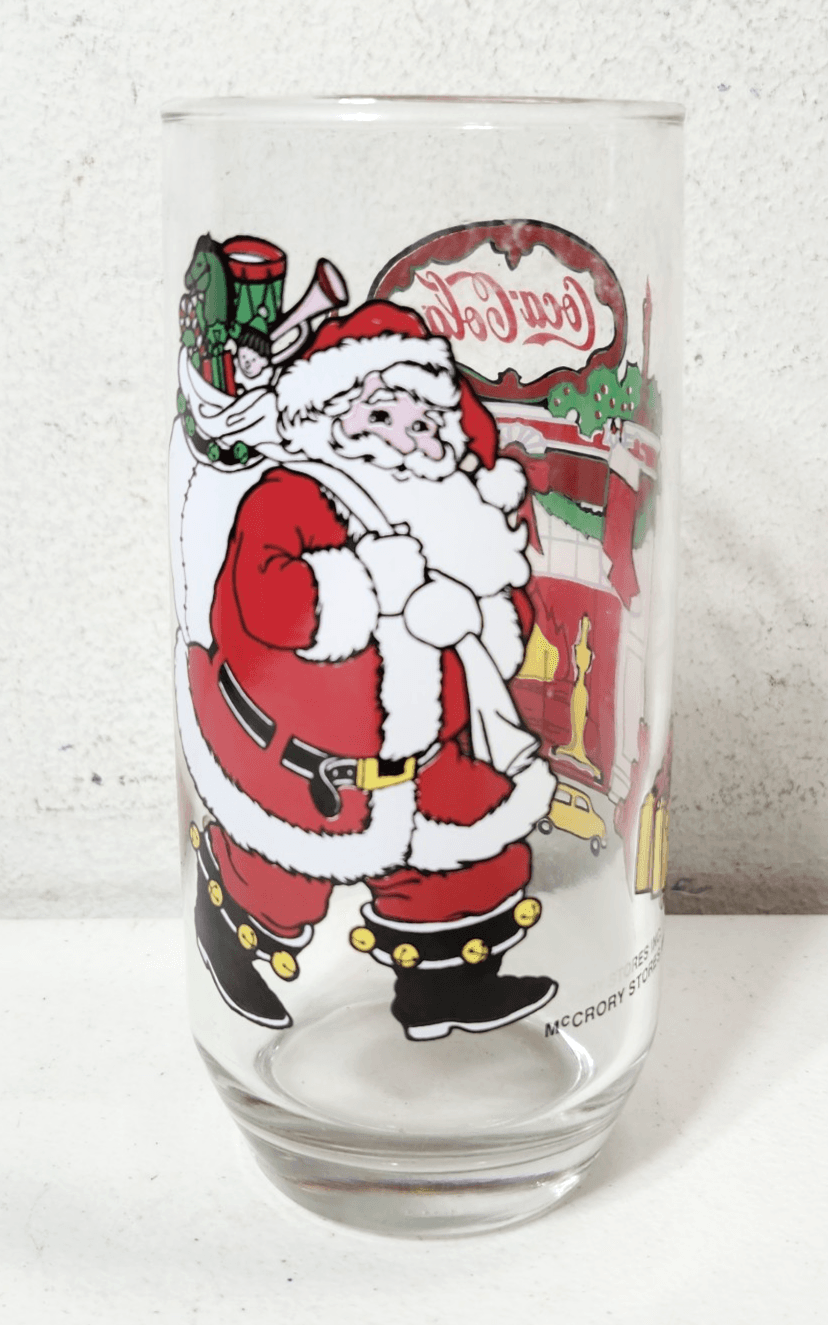 Coca Cola Christmas Glass Coke Santa Fireplace Tumbler Vintage McCrory Stores