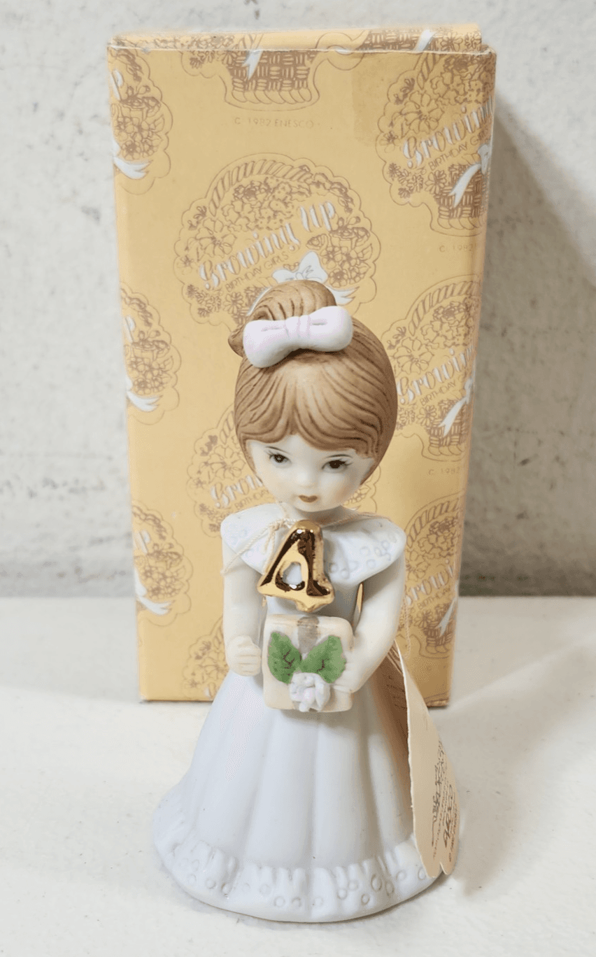 Vintage 1982 Enesco Growing Up Brunette Girl Figurine Age 4 Birthday E-9528