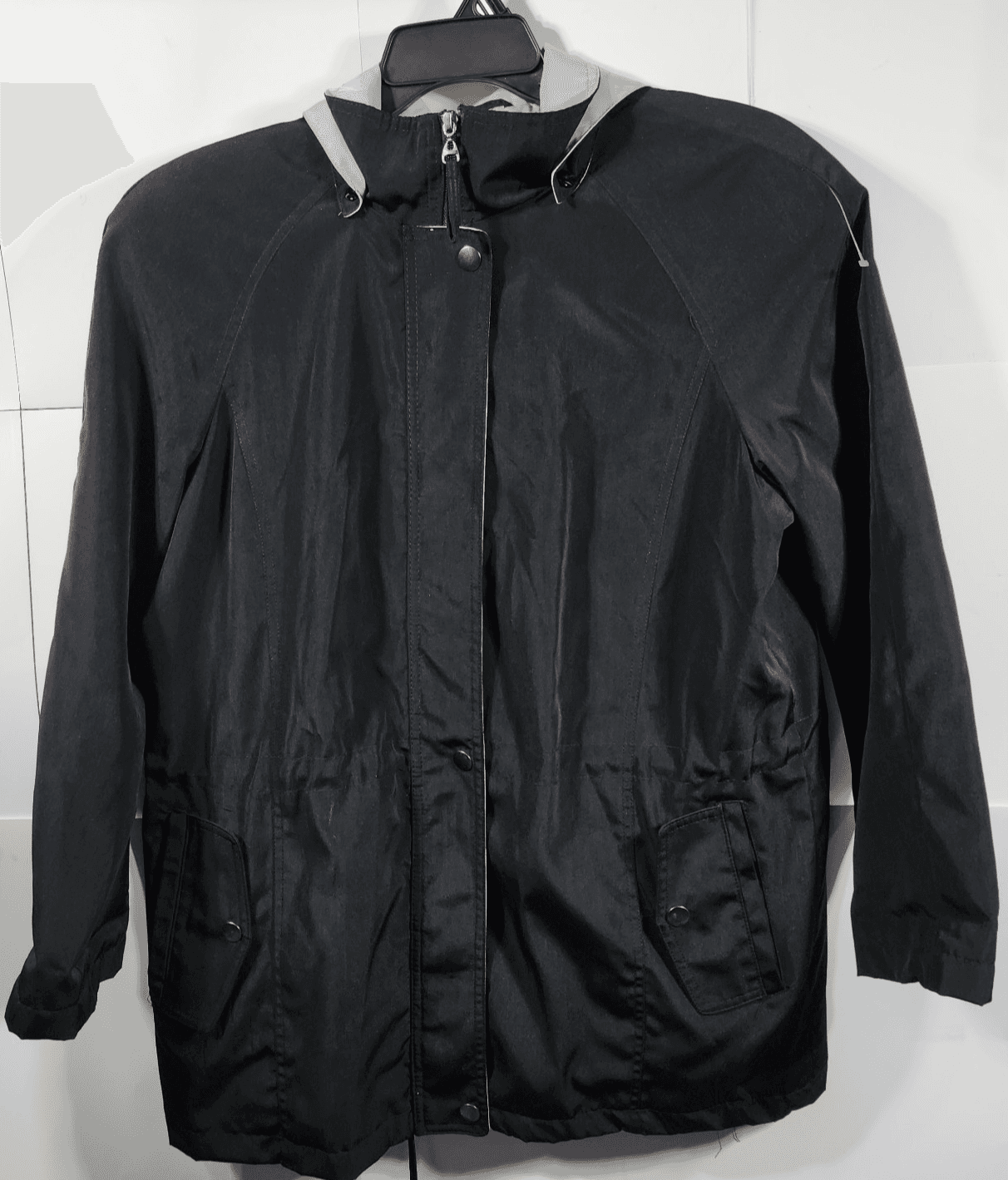 Mackintosh New England Womens Coat Large Black Hooded Jacket Full Zip