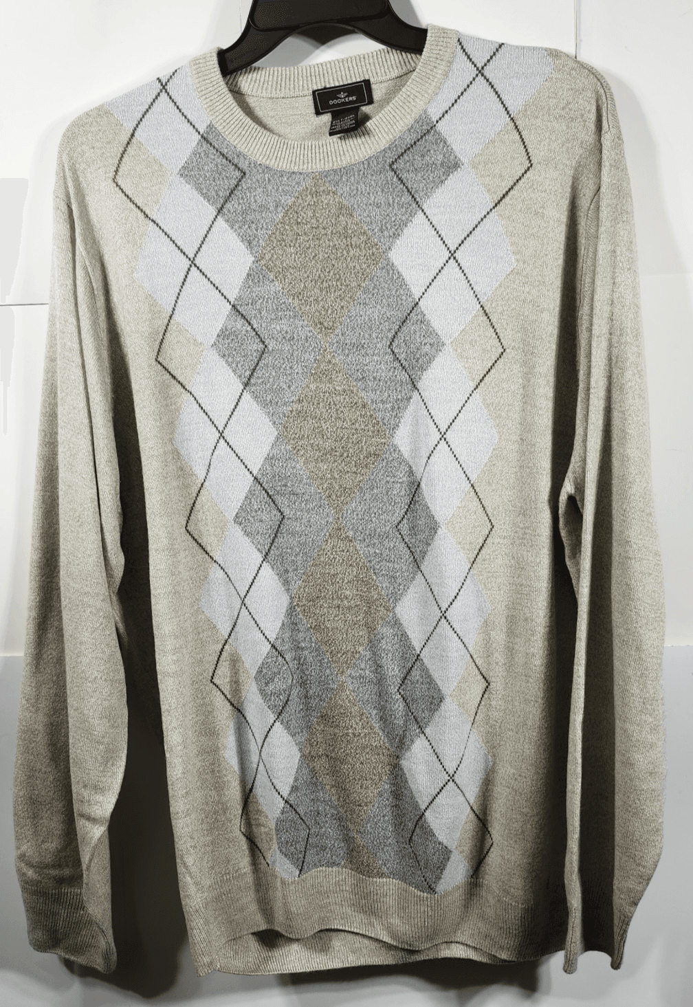 Dockers Sweater Mens 2XL Tall Diamond Pattern Knit Crewneck Pullover