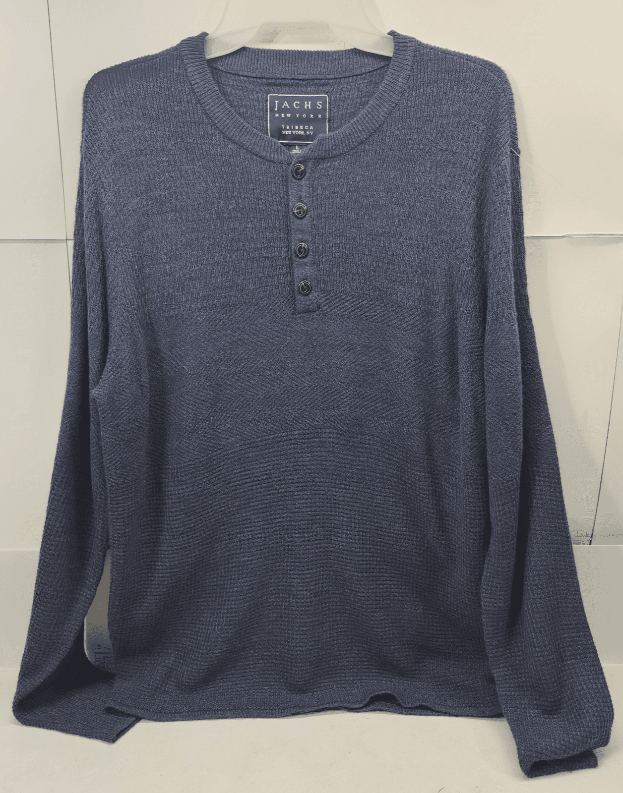 Jachs New York Henley Crew Neck Shirt Men's Size Large Blue Long Sleeve