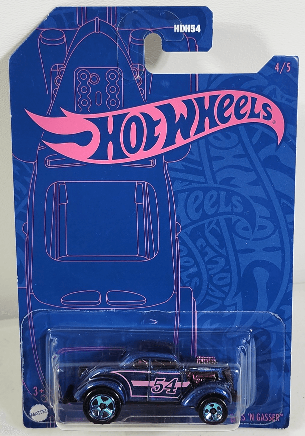 2021 Hot Wheels 54th Anniversary Blue and Pink Pass 'N Gasser Car 1/64 Toy NEW