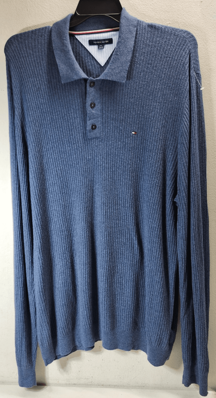 Tommy Hilfiger Shirt Mens XXL Long Sleeve Polo Collared Knit Pullover Blue