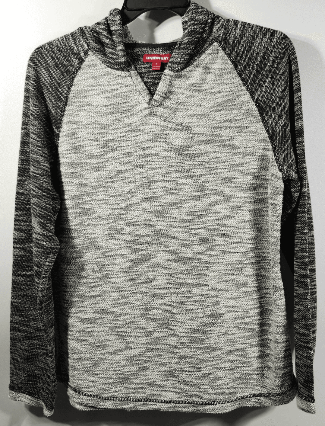Unionbay Men's M Black Gray Sweater Pullover Hoodie Long Sleeve Lightweight