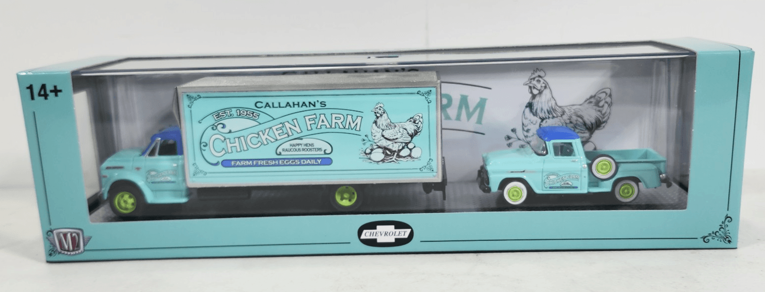 M2 Machines Callahan Chicken Farm 1968 Chevrolet C60 & 1958 Apache Stepside R91
