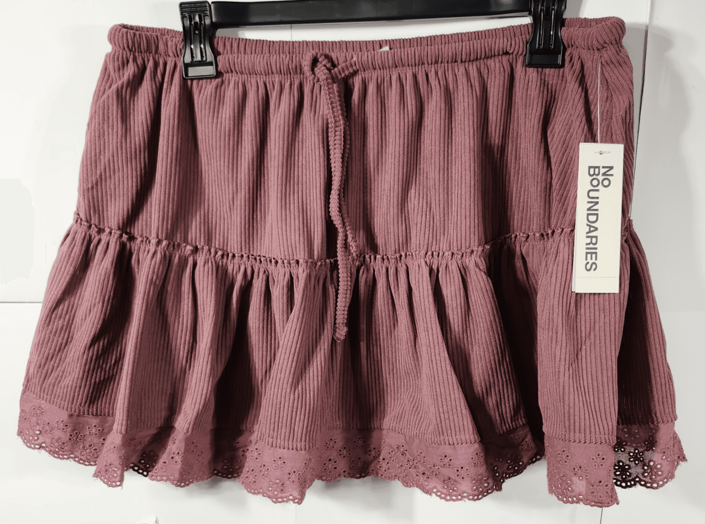 Women's Small No Boundaries Pink Corduroy Skirt Lace Bottom NEW