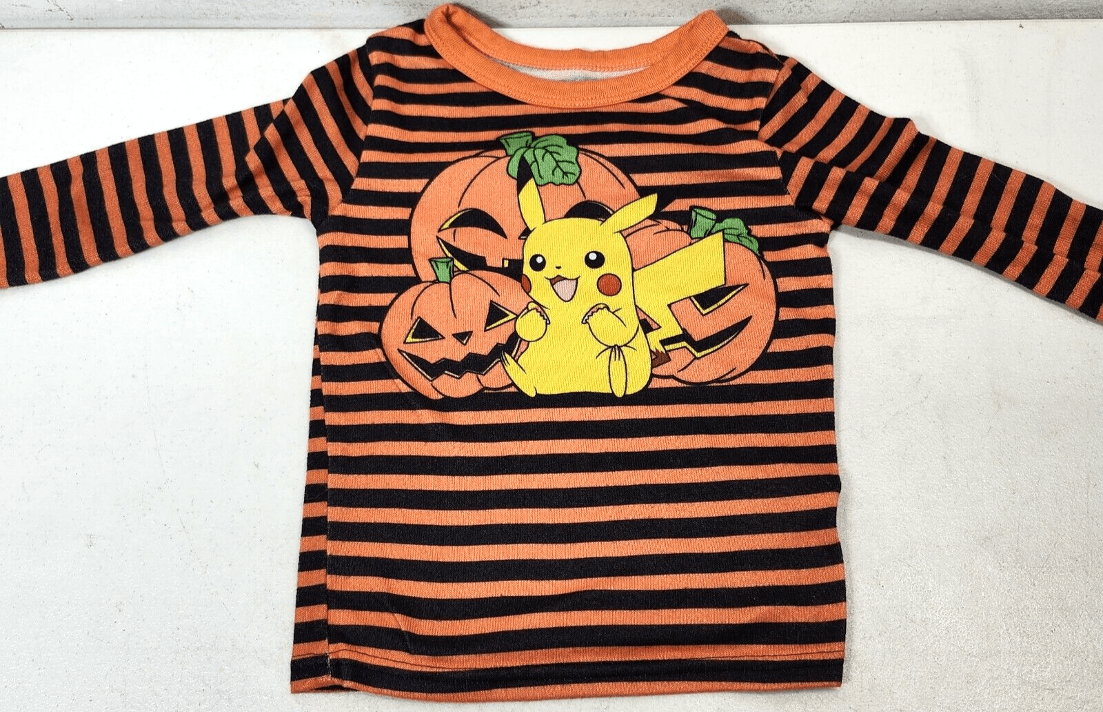 Pokemon Halloween Pumpkin Orange Striped Shirt Size 6