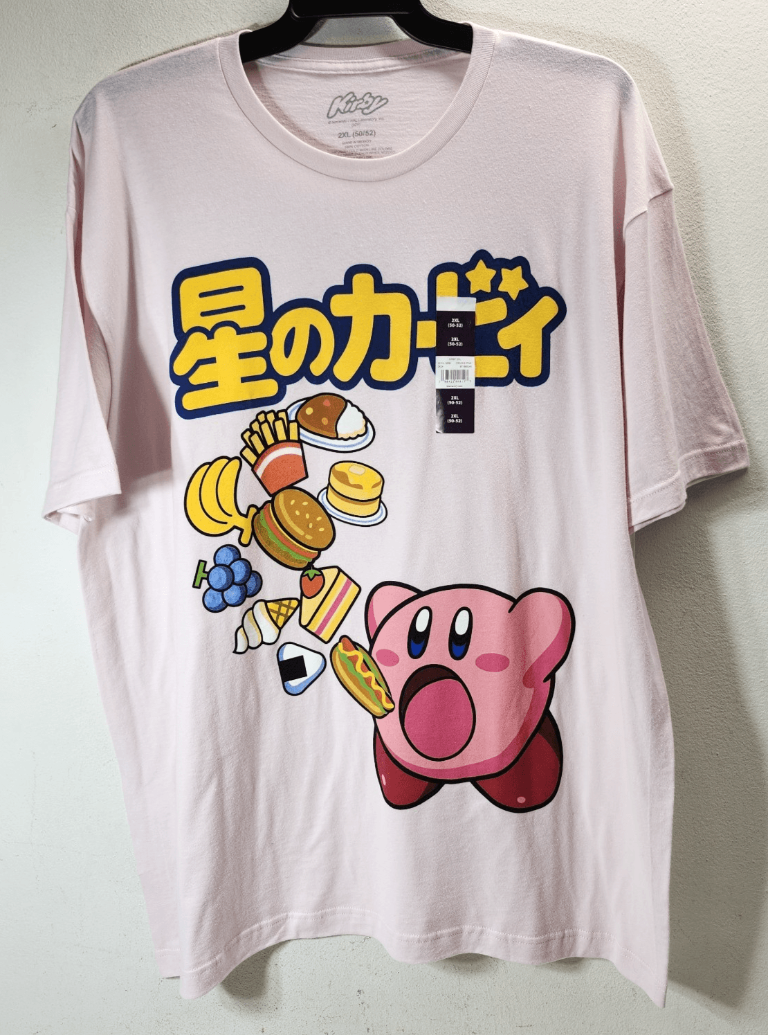 Kirby Men's 2XL Pink T Shirt Nintendo Inhaling Food Japanese Characters NEW