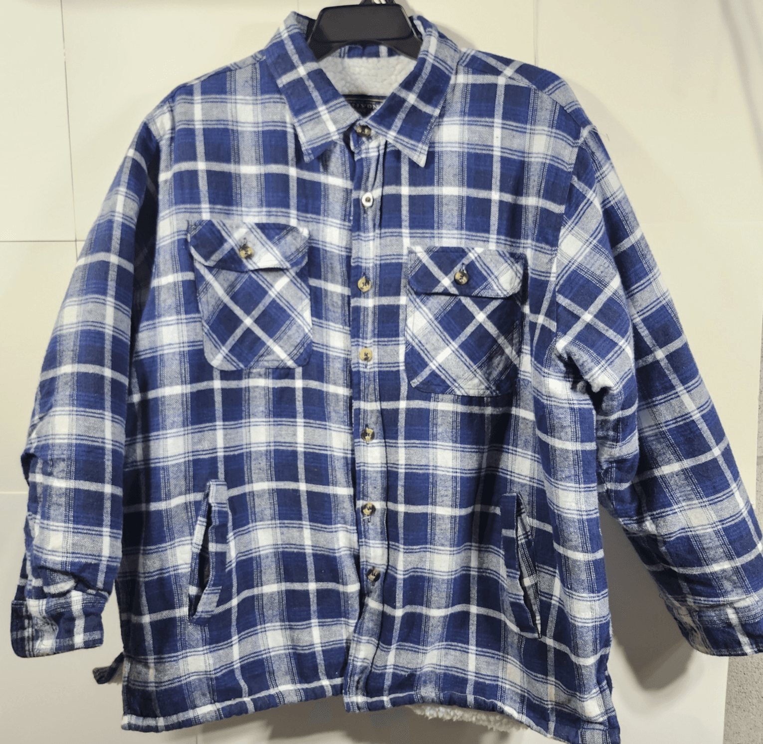 Canyon Creek Men's XXL Flannel Jacket Shaket Blue White Plaid Button Up