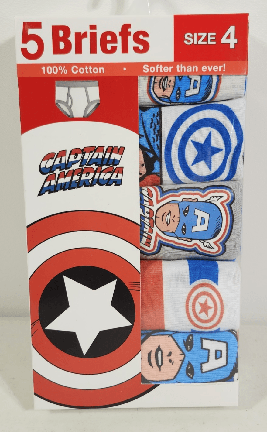 5-Pack Captain America Boy’s Size 4 Cotton Briefs Underwear NEW