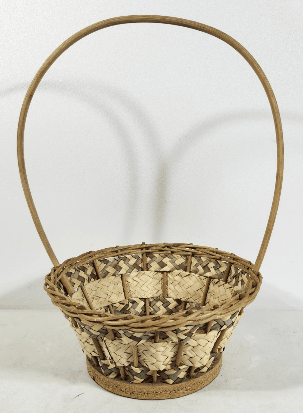 Wicker Vintage Easter Basket Handle Weaved Mexico Hand Woven Pink Green