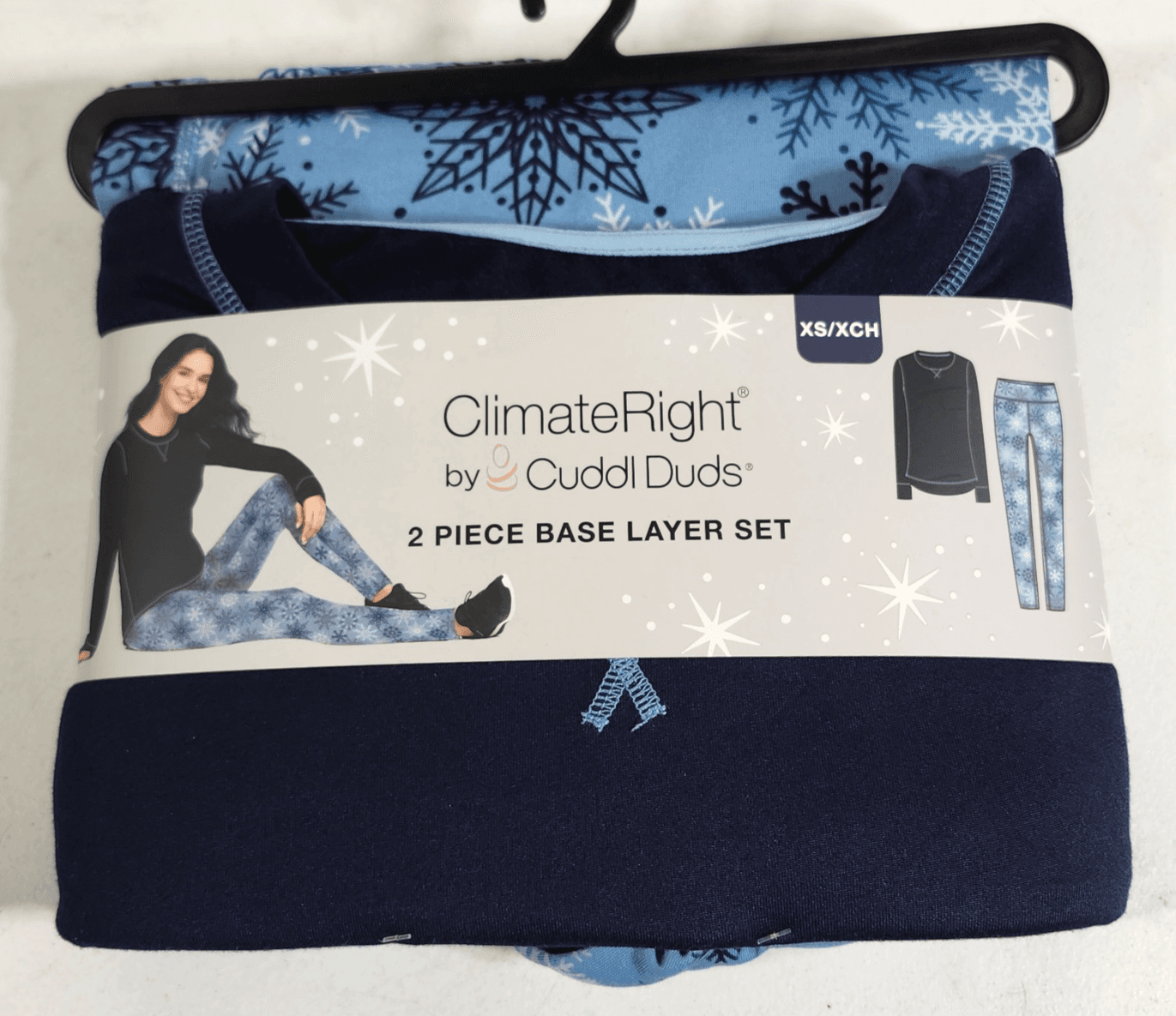 2-Piece ClimateRight by Cuddl Duds Women’s XS Base Layer Top Legging Blue