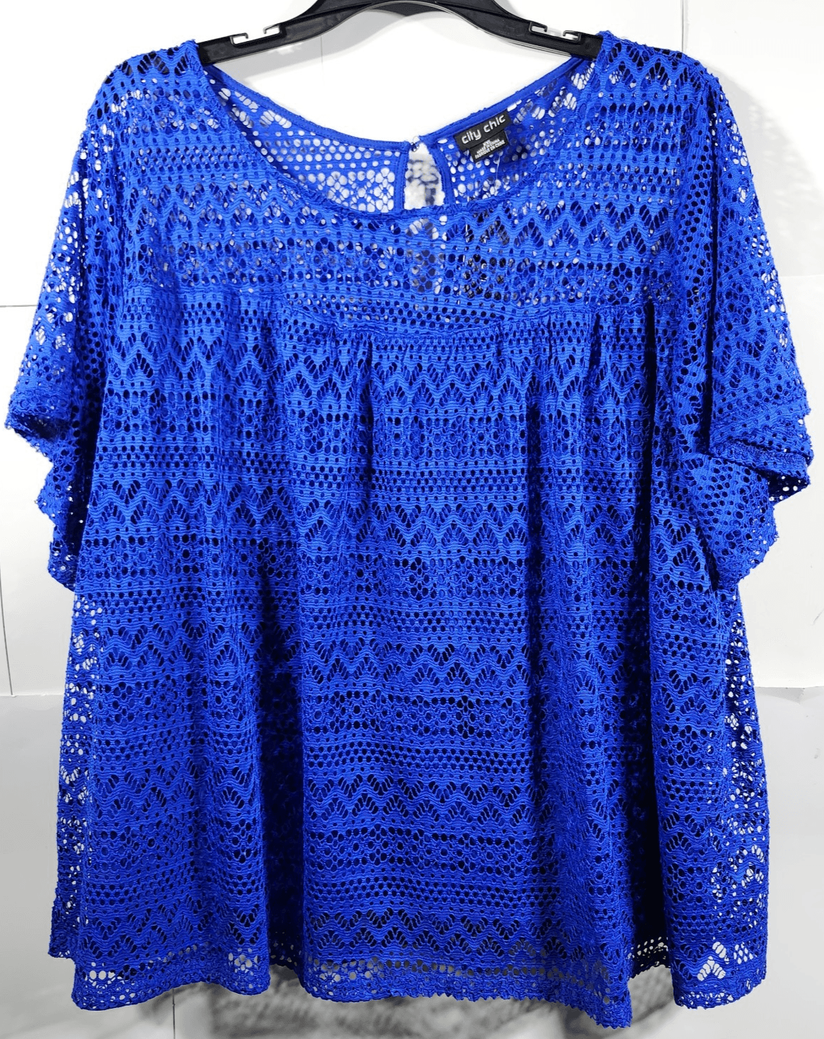 City Chic Women's XXL Short Sleeve Blouse Blue Shirt NEW