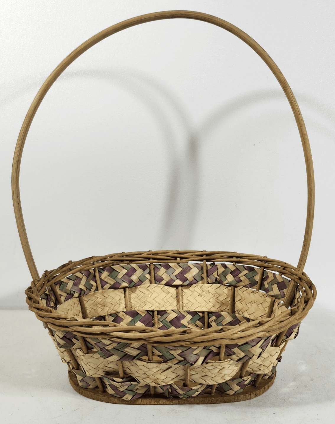 Wicker Vintage Easter Basket Handle Weaved Mexico Hand Woven Pink Green