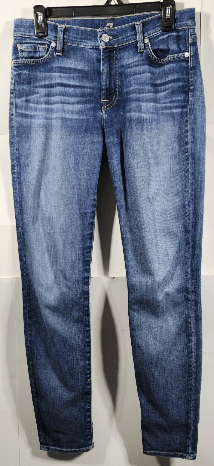 7 For All Mankind Jeans Womens 29 Ankle Gwenevere Blue DenimWhiskered Skinny Fit