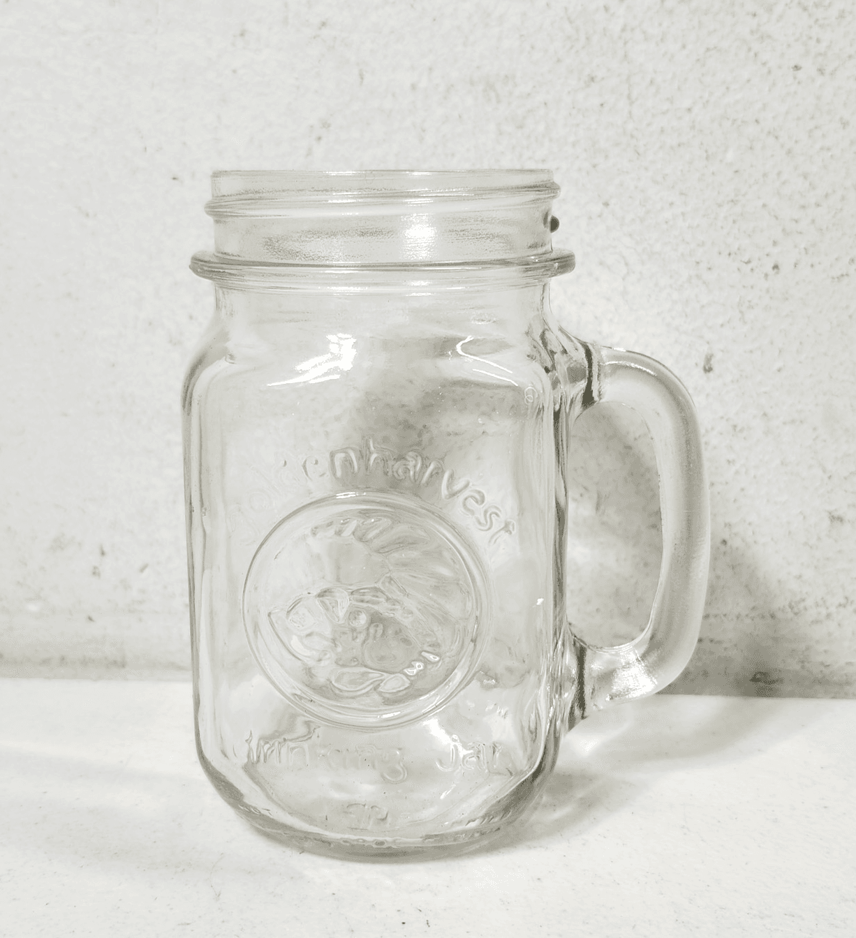Vintage Golden Harvest Clear Glass Mason Handled Drinking Jar Mug