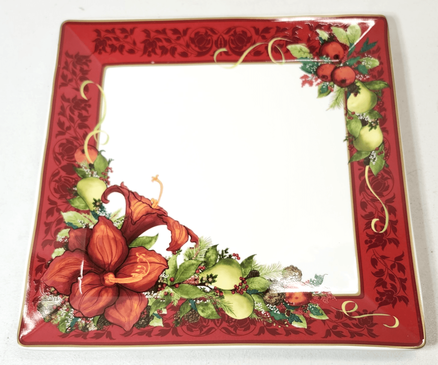 Christmas Splender Square Serving Tray Plate 12.75" Holiday Home Decor