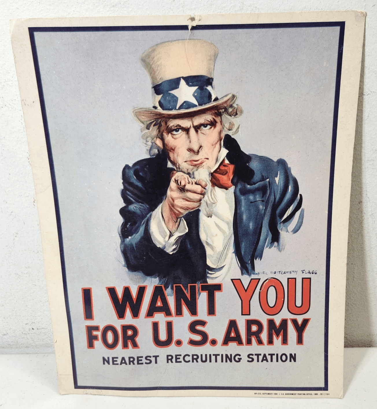 Vintage Uncle Sam "I Want You for U.S. Army" 14" X 11" Recruitment Poster 1980