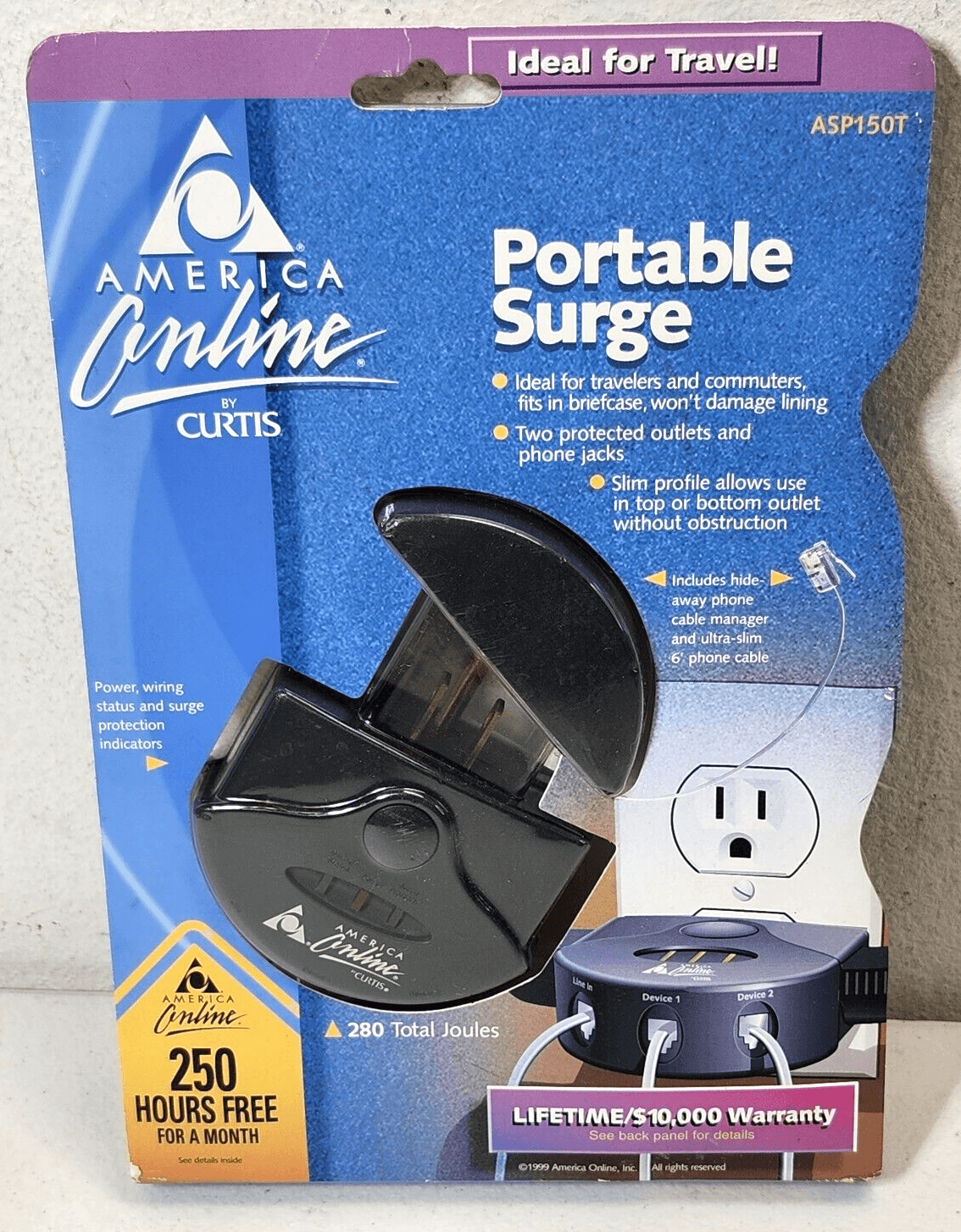 Vintage AOL Portable Surge Protector by Curtis ASP150T NEW