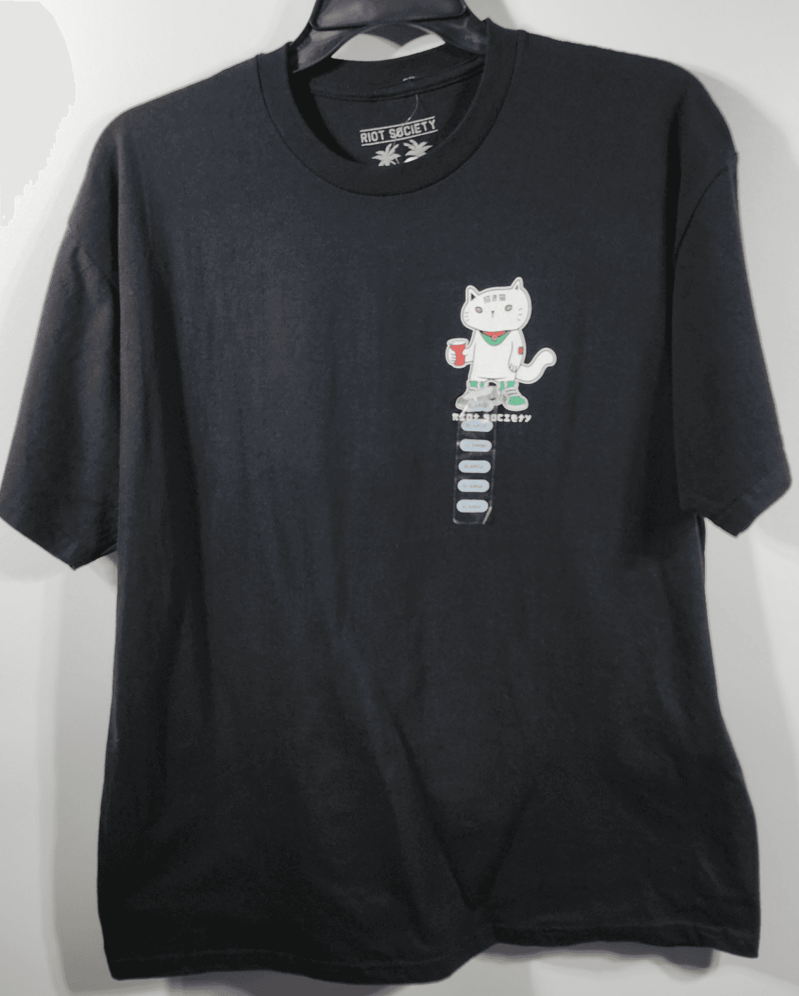 Riot Society Shirt Men's XL Cat Sake Japanese Graphic Tee Anime Kawaii