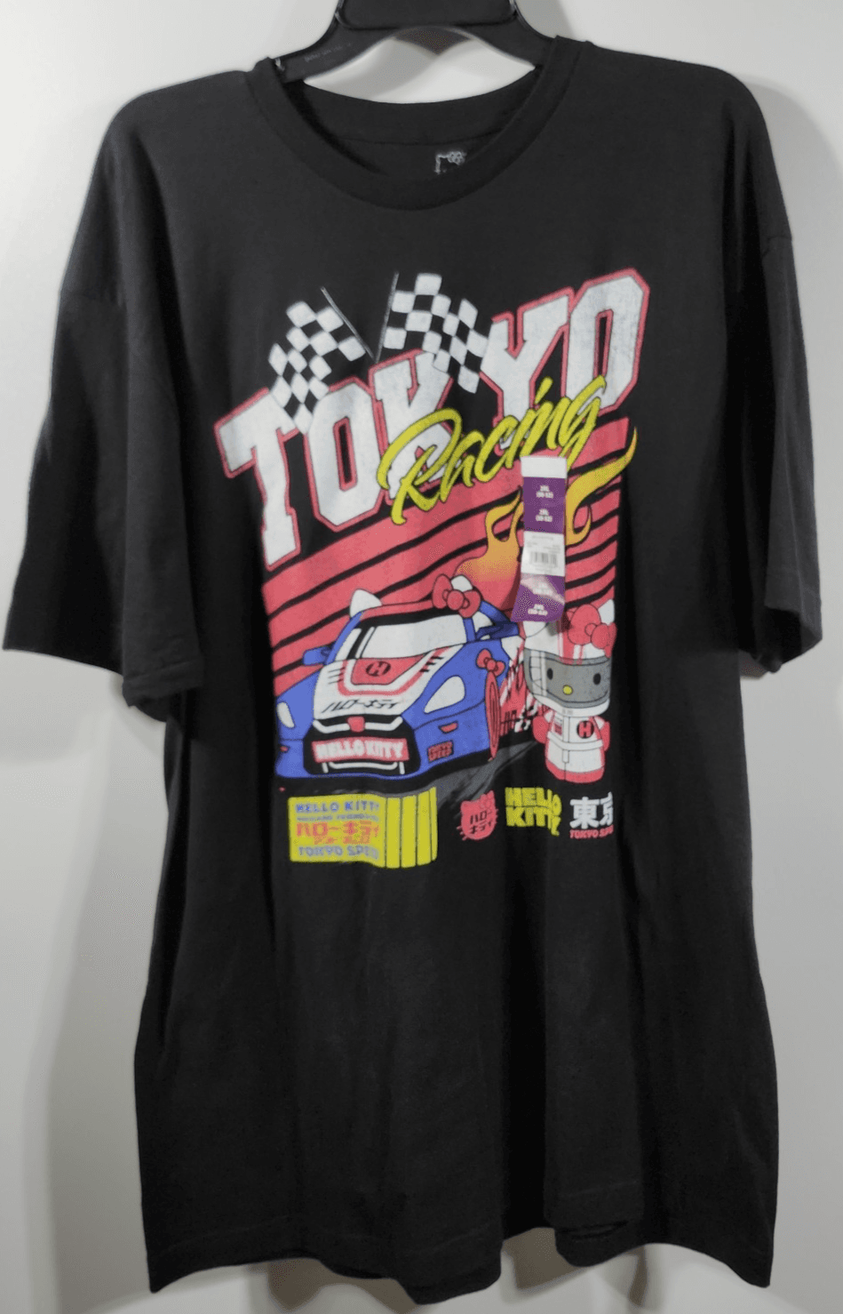 Hello Kitty by Sanrio Tokyo Racing Graphic Men's XXL Black Cotton T-Shirt NEW