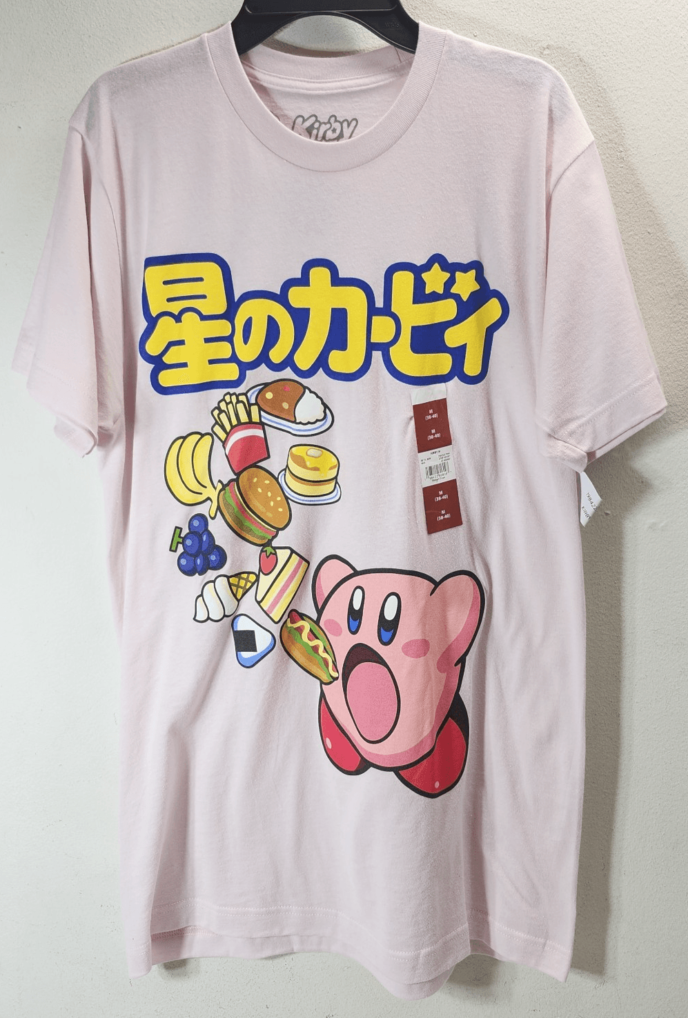 Kirby Men's Medium Pink T Shirt Nintendo Inhaling Food Japanese Characters NEW