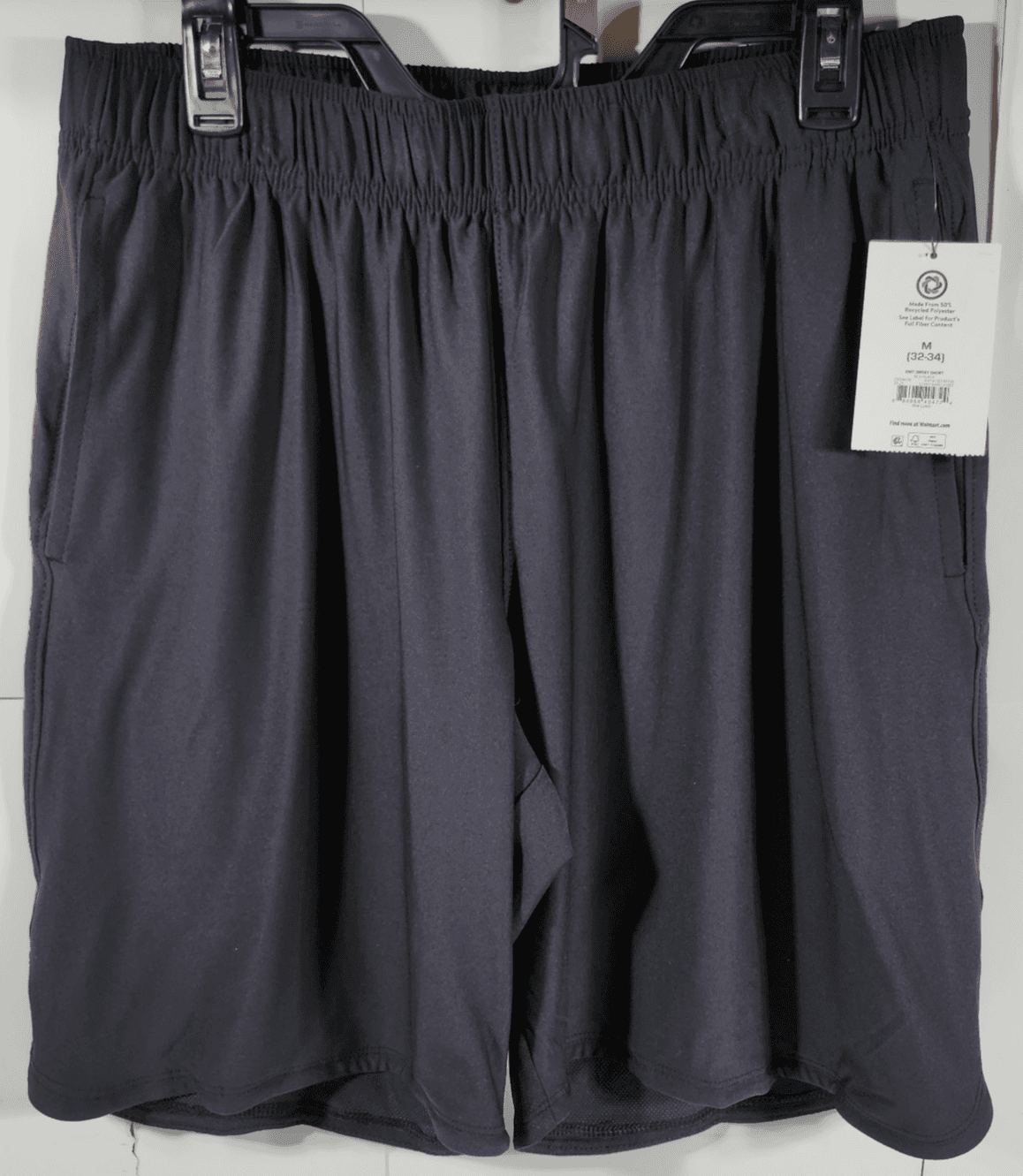 Athletic Works Men's M Shorts Black Elastic Waist Stretch 9" Inseam w/ Pockets