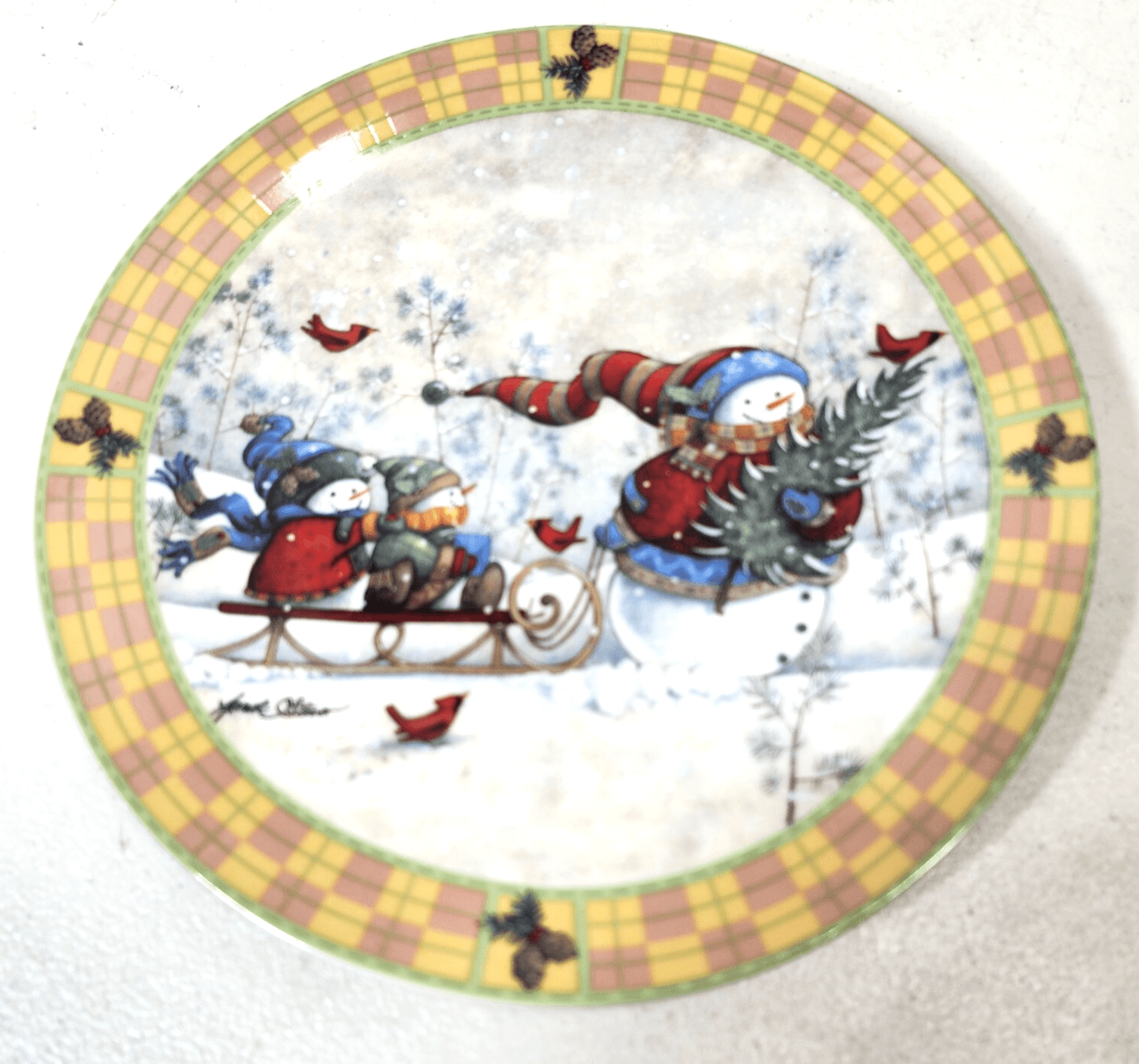 Janet Stever Plate Snowman Holiday Xmas Theme Home Decor