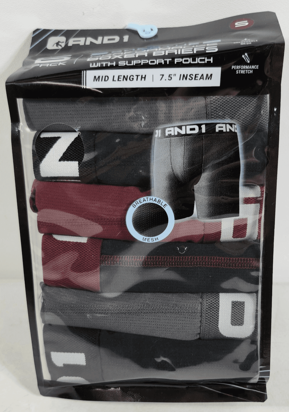 AND1 Men's S Breathe Performance Boxer Briefs 6 Pairs Underwear Black Red NEW