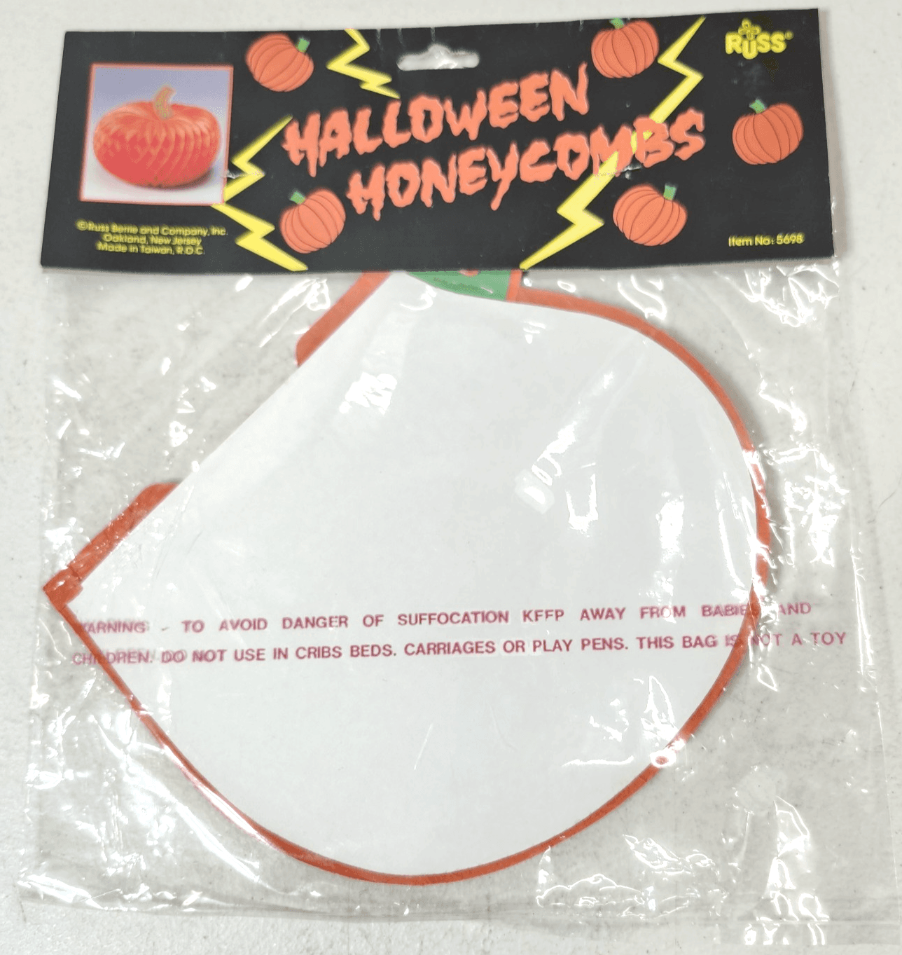 NOS Vintage Russ Honeycomb Pumpkin Halloween Decoration Home Decor