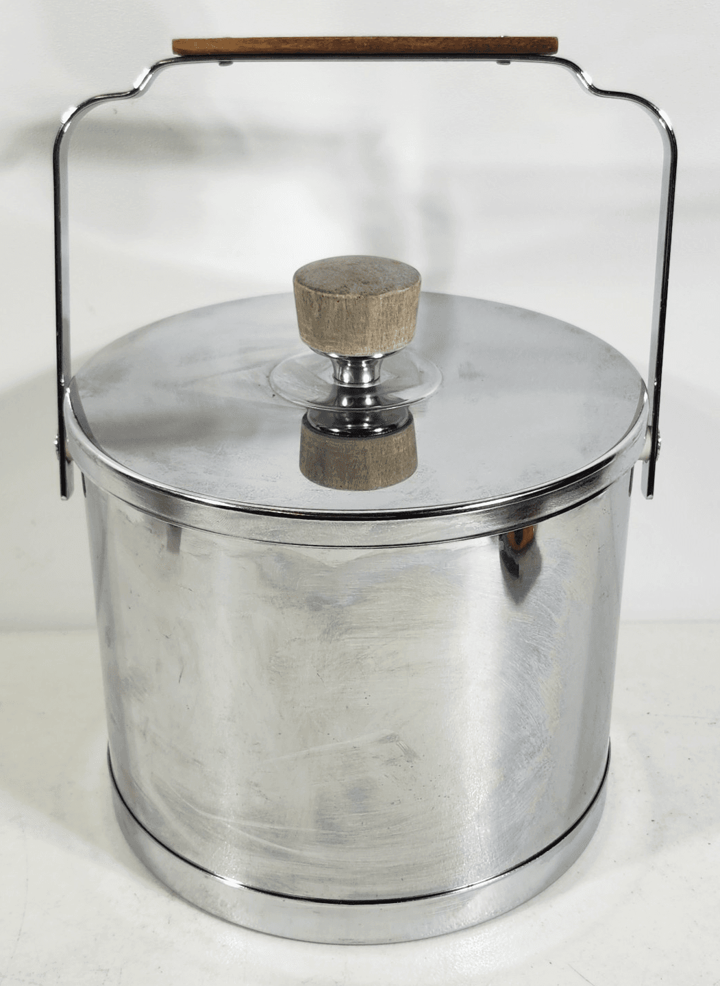 Vintage MCM Chrome Ice Bucket and Tongs Atapco Insulated Barware Home Bar Decor